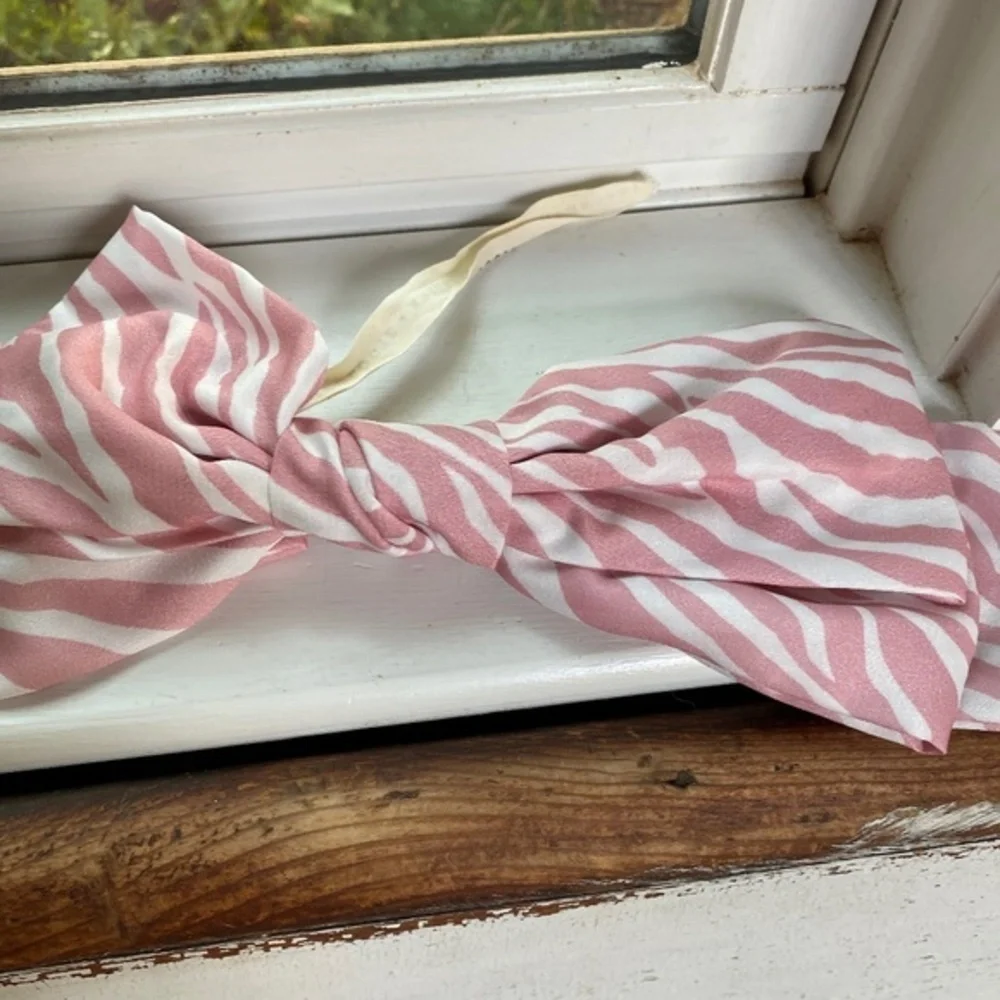 Anthropologie Pink Zebra Satin Hair Bow Barrette